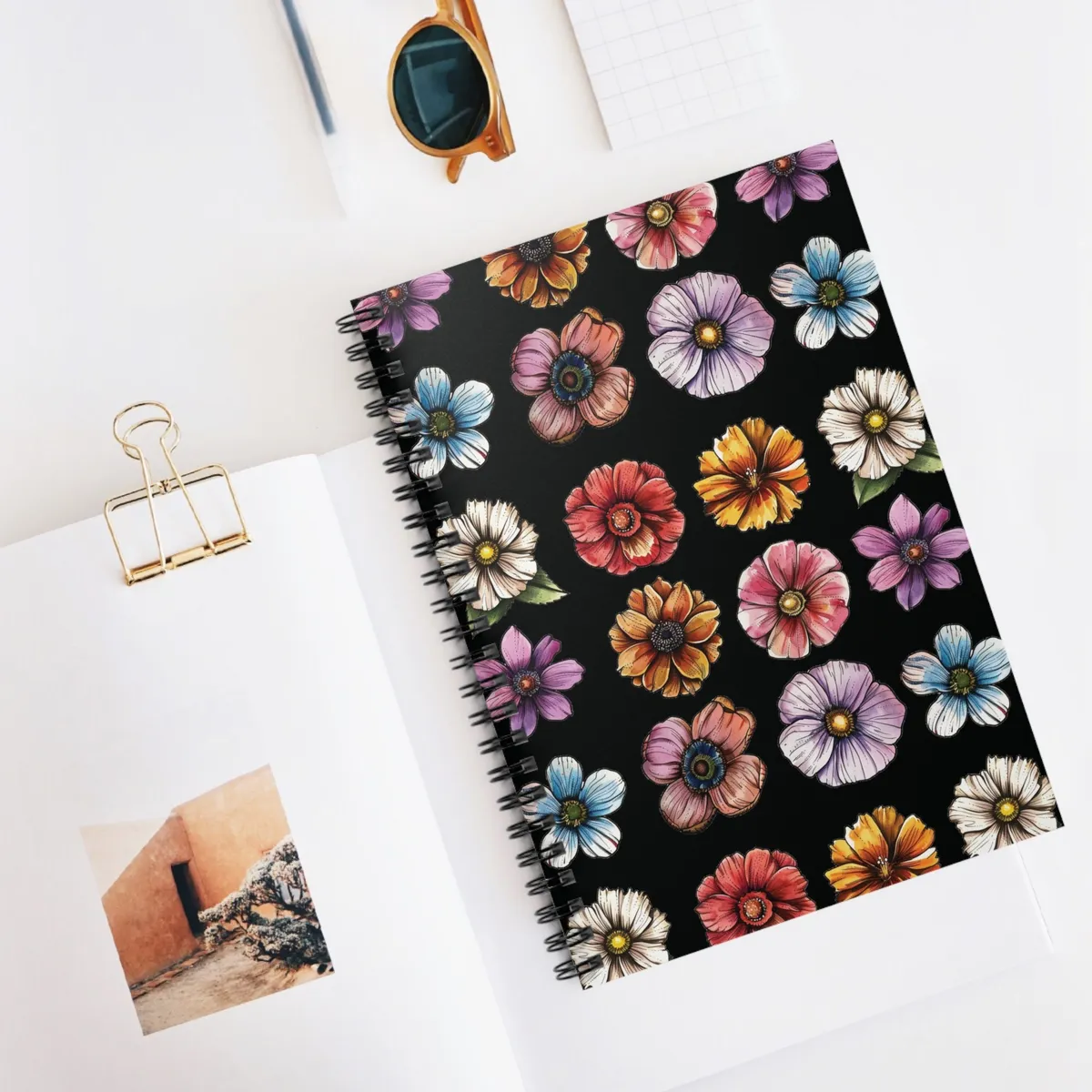 Fancy Florals Spiral Notebook - Black โ view 1