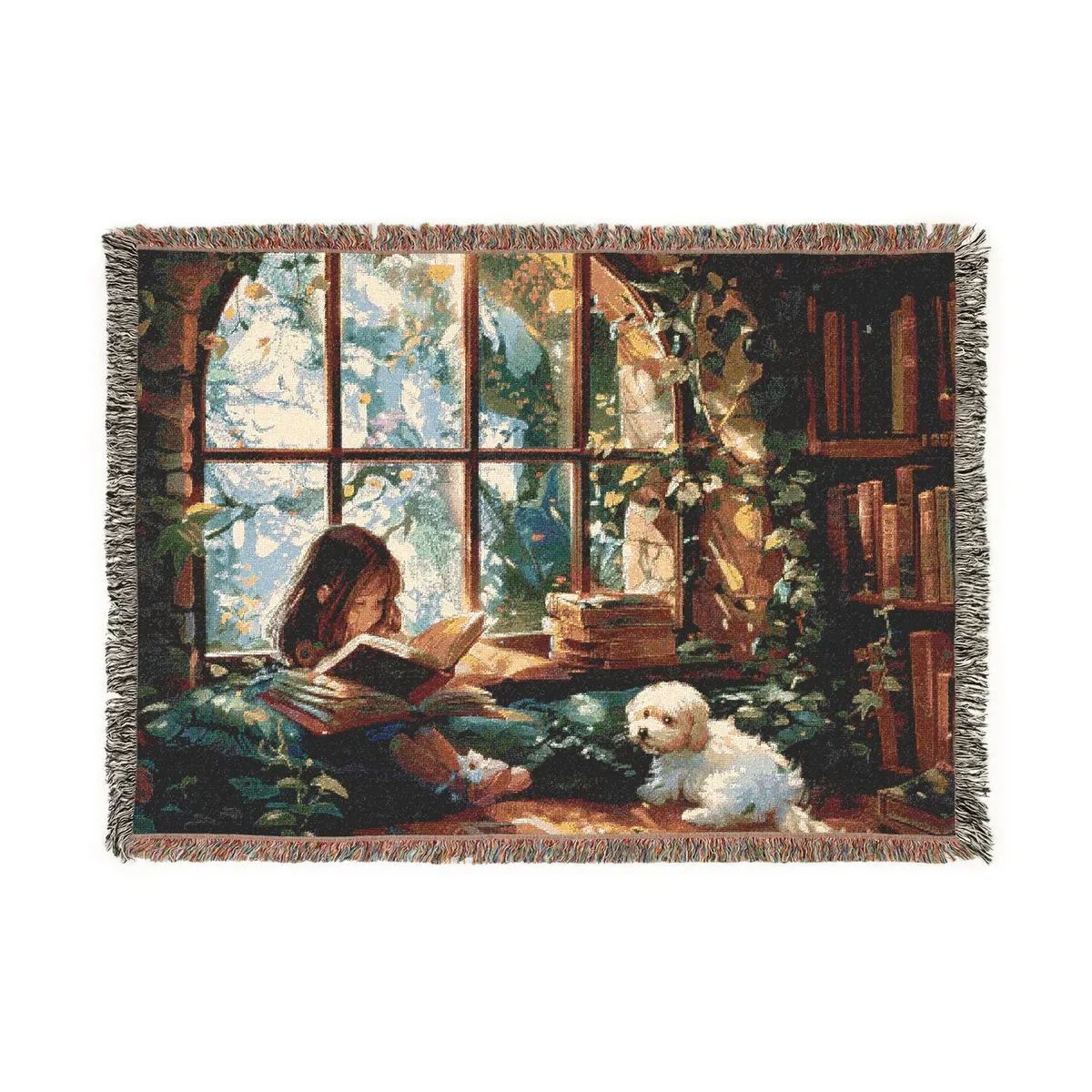 Whimsical Girl and Dog Woven Blanket — view 2